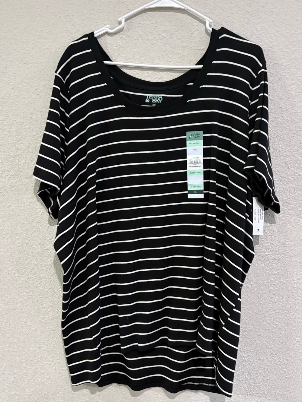 Terra & Sky Black and White Striped Women’s Tee 4x